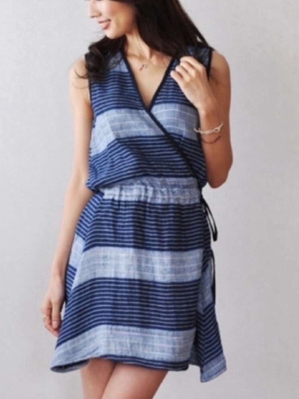 Ace & Jig Boro Navy and Light Blue Striped Wrap Dress